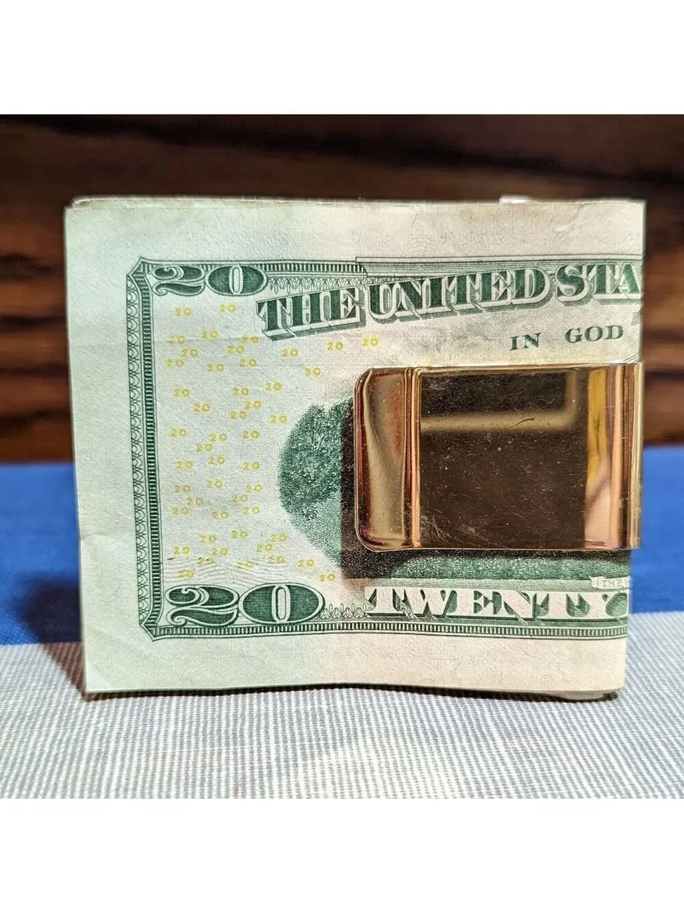 Vintage Gold Tone Money Clip Framed Oval Shaped 
